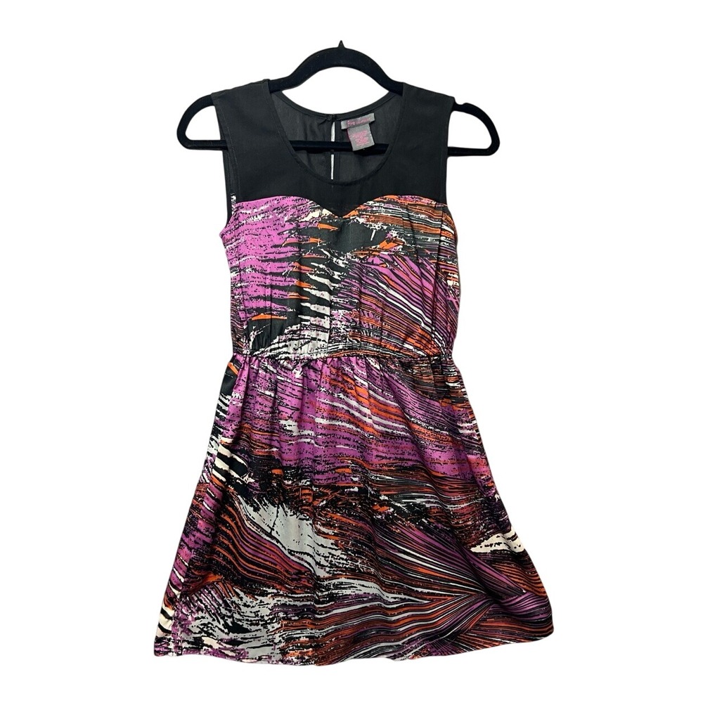 Fire Los Angeles Purple Abstract Mesh Yoke Sleeveless Mini Dress‎ XS